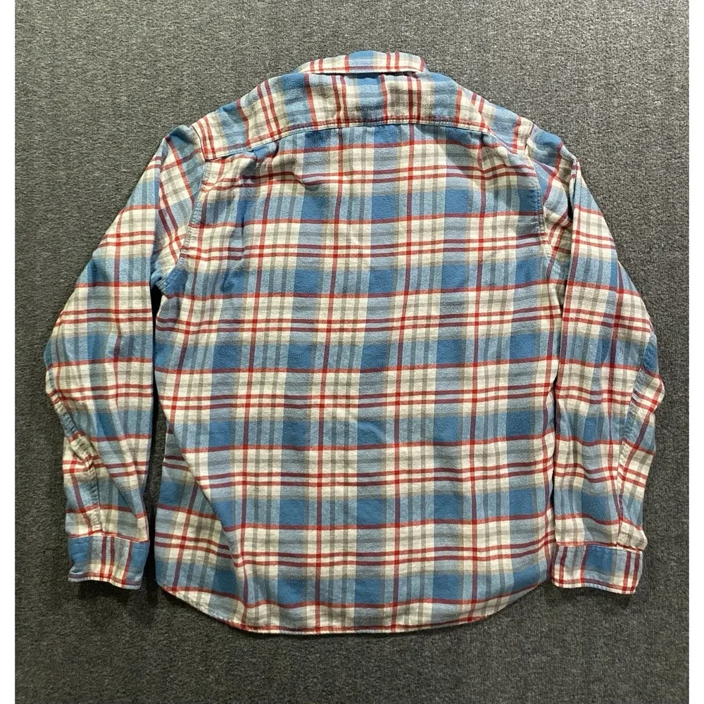 J Crew Flannel Shirt Mens L Plaid Button Up Long Sleeve Work Blue Red 92937